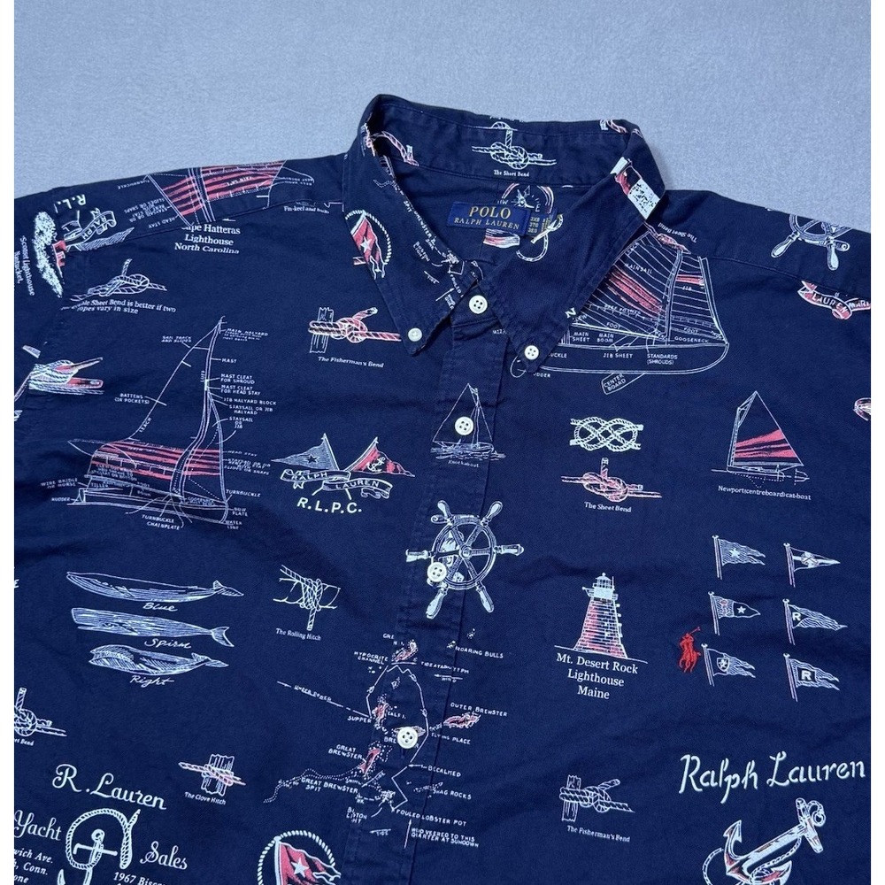 Polo Ralph Lauren Shirt Mens 3XB Nautical Yacht Sailboat AOP Oxford Dadcore